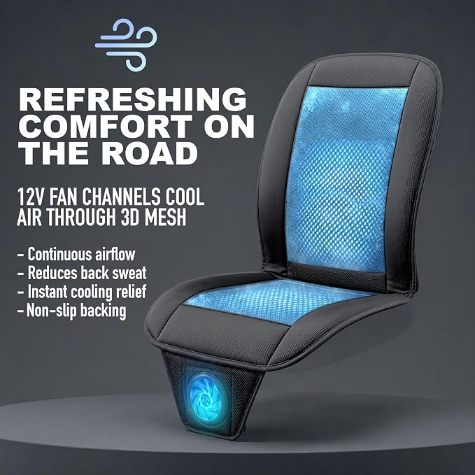 Zone Tech Black Cooling Car Seat Cushion 2-Pack 12V Automotive Adjustable Temperature Comfortable with Improved Air Circulation, Universal Fit for All Vehicles - Image 7