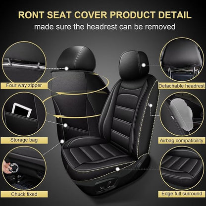 IKABEVEM Car Seat Covers Fit for GS 2007-2025 2026: Luxury Leather Automotive Front Seat Covers, Car Seat Protector(2PCS Front, Black) - Image 2