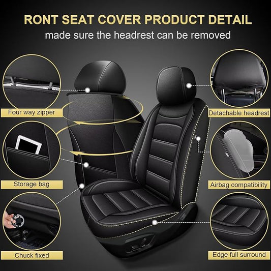 IKABEVEM Car Seat Covers fit for Subaru Outback 2010-2025 2026: Luxury Leather Automotive Front Seat Covers, Car Seat Protector(2PCS Front, Black) - Image 2