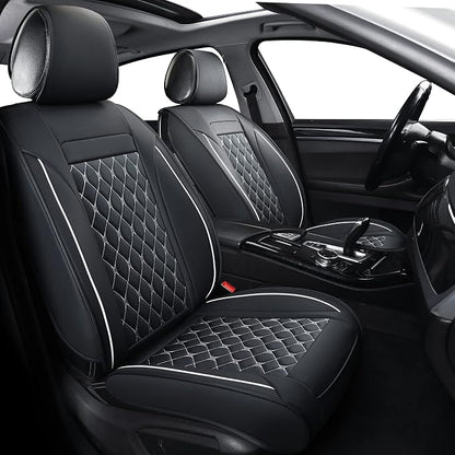 Car Seat Covers Full Set,Universal Fit for Most Cars,SUV,Sedans and Pick-up Trucks,Automotive Vehicle Faux Leather Cushion Covers for 5 Passenger Cars(Full Set,Black/White) by Vankerful