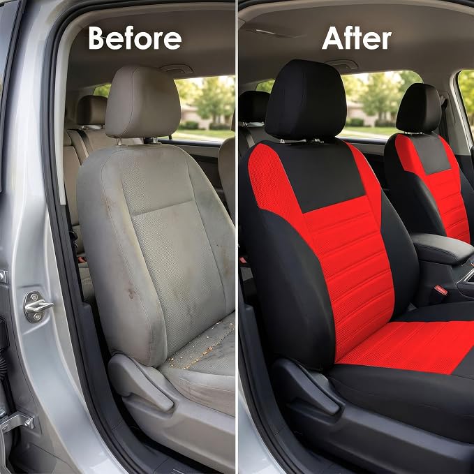 FH Group Automotive Car Seat Covers Full Set Premium 3D Air Mesh Front Seat Covers, Airbag Compatible & Split Bench Cover Universal Fit Interior Accessories for Cars Trucks and SUVs - Red - Image 8