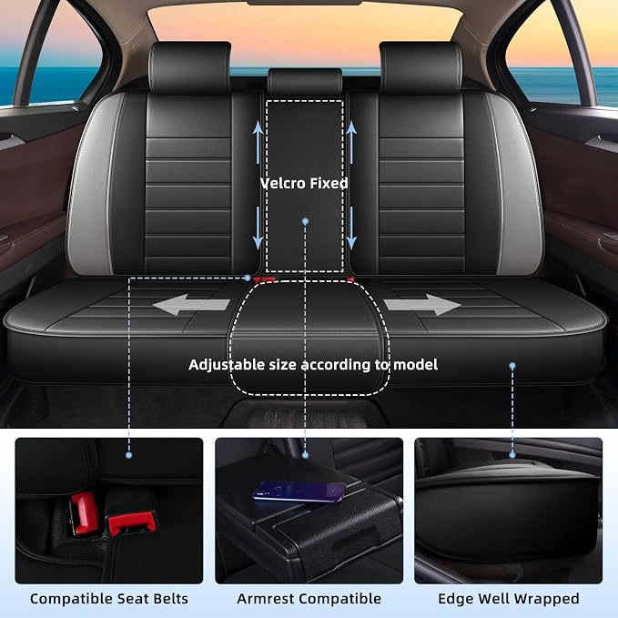 Car Seat Covers Fit for Infiniti Q50 2014-2026 Full Set | Faux Leather Waterproof Automotive Seat Protectors,Compatible with Airbags,Easy to Install,5 Seats Grey - Image 2
