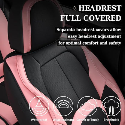 Coverado Seat Covers, Car Seat Covers Front Seats, Nappa Leather Seat Covers for Cars, Waterproof Car Seat Protector with Lumbar Support, Front Seat Covers Universal Fit for Most Cars (Black&Pink) - Image 3