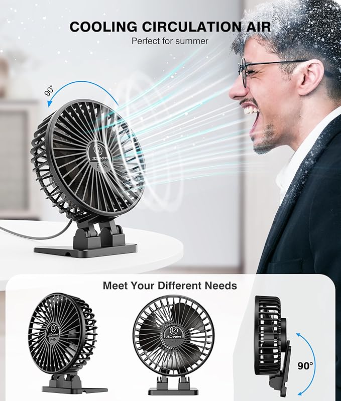 JZCreater USB Desk Fan, Mini Portable, 3 Speeds - Quiet Personal Cooling Fan for Home Desktop Office Travel Bedroom, Deep Black (2Pack) - Image 4