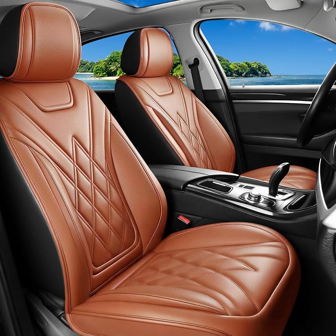 for Subaru WRX 2015-2025 2026 Car Seat Covers, Full Set, Brown | Luxury Full Coverage Leather Seat Protectors, Waterproof Breathable, Non-Slip, Easy to Install, Airbag Compatible, All-Season by Unknown
