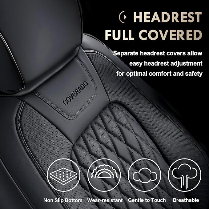 Coverado Leather Seat Covers Full Set Fit for Ford F150 F250 F350 F450, Waterproof Ford F150 Truck Seat Covers Fit for 2015-2026 F150 and 2017-2026 F250 F350 F450 (Black) - Image 6