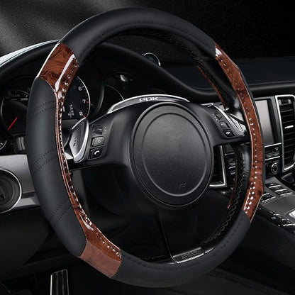 CAR PASS Wood Grain Microfiber Leather Sporty 14.5-15 inch Steering Wheel Cover Universal Fits for 95% Truck,SUV,Cars, Anti-Slip Safety Comfortable Design (Black Wood Grain) by CARPASS