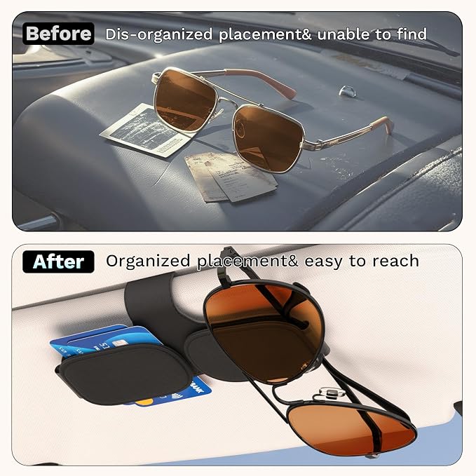 BFXM Sunglass Holder for Car Double Clip, Car Accessories | Sunglasses Holder Eyeglass Hanger Clip for Car Visor, Cars Sun Visor Ticket Card Clip - Image 2