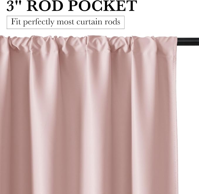 RYB HOME 100% Blackout Short Curtains for Small Window, Thermal Insulated | Total Room Darkening, Noise Reducing, Curtains for Kitchen Bathroom Basement, W34 x L48, Baby Pink, 2 Panels - Image 3