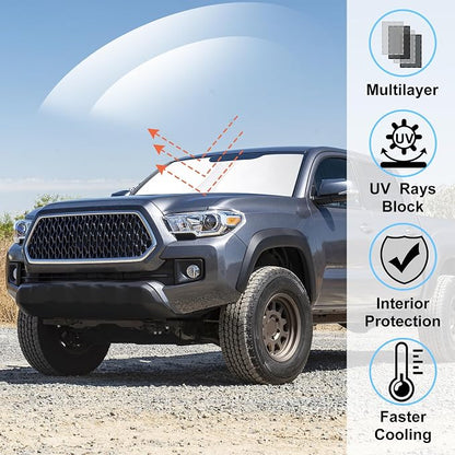 Windshield Sun Shade for 2016-2026 Toyota Tacoma Accessories | Full covered, Foldable & Durable, Block UV Rays, Reduce Heat, Easy to install, Keep Car Cooler - Image 2