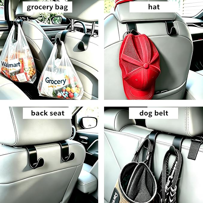 Car Seat Headrest Hooks 4 Pack, Purse Hook for Cars with Non-Slip Lock | Car Bag Hooks 360° Rotation, Hold 50lb, Universal Fit, Back Seat Storage Hook Hanger Holder Organizer - Image 3