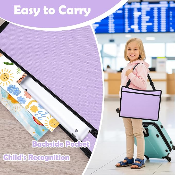 Toddler Car Seat Travel Tray FOR Road Trip Activities, Purple | Kids Carseat Tray With 16.7" x 13.4" Smooth Dry Erase Board, Cup holders, Ddjustable Strap & Shoulder Carry Strap - Image 4