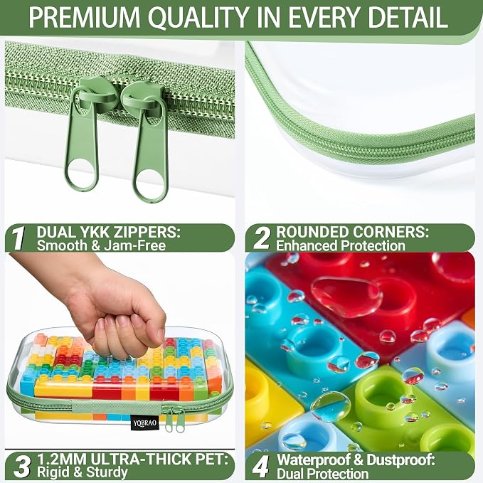 YQBRAO Clear Hard Shell Zipper Cases, 4 Medium Makeup Organizers, Green | Rigid 1.2 mm PET and YKK dual zippers for skincare, toiletries, chargers, notebooks and daily essentials - Image 5