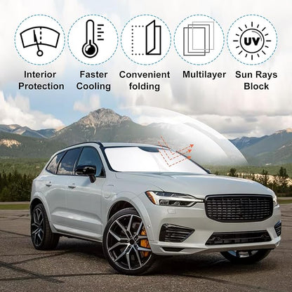 Windshield Sun Shade Sunshade for 2018-2025 2026 Volvo XC60 | Full covered for windshield, Foldable & Durable, Block UV Rays, Reduce Heat, Easy to install, Keeps Car Cooler - Image 2