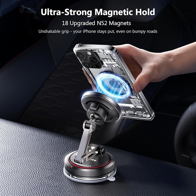 SYNCWIRE for MagSafe Car Mount [3-Axis] Nano Adhesive Gel + Strong Suction Cup Magnetic Phone Holder for Dashboard & Windshield, 360° Adjustable for iPhone 17 16 15 14 13 12, Samsung, Matte Black - Image 2