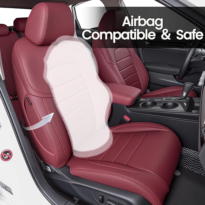 HKZ Custom Fit Civic Seat Cover Full Set for Honda Civic 4 Door (Hatchback 2022-2026 Sport Touring)&(Hatchback 2022-2024 EX-L) 5-Seats Full Set,Leather Seat Protector(Burgundy) - Image 5