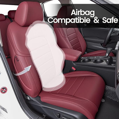 HKZ Custom Fit Civic Seat Cover Full Set for Honda Civic 4 Door (Hatchback 2022-2026 Sport Touring)&(Hatchback 2022-2024 EX-L) 5-Seats Full Set,Leather Seat Protector(Burgundy) - Image 5