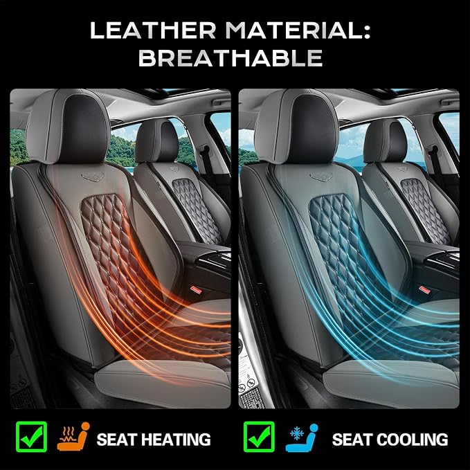 Coverado Car Seat Covers Front Seats, Minimalist Scratch-Resistant Waterproof Faux Leather Full Set with Rear Protectors, Business Daily Driving – GrayBlack - Image 2