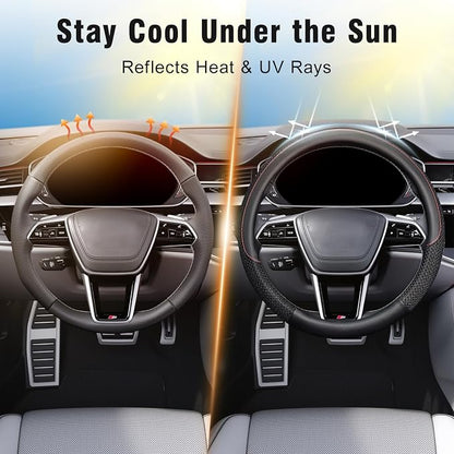 KAFEEK Steering Wheel Cover, Cooling Ice Silk Leather, 15 Inch, Black | Breathable Mesh, Anti-Slip Car Grip, Heat Resistant for Summer, Sweat Proof Comfort - Image 4