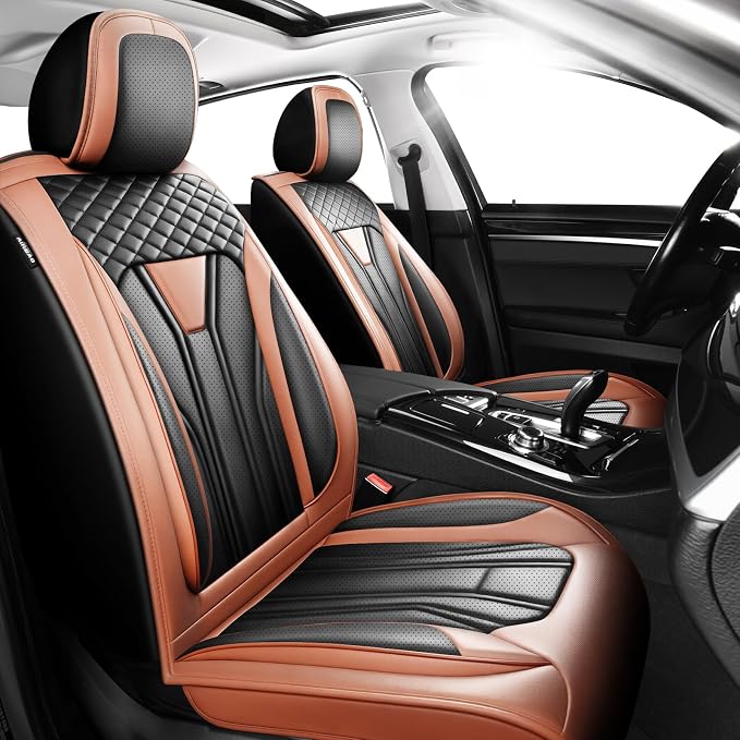 Fit Camry Premium Leather Car Seat Covers for Toyota Camry 2012-2025 2026 - Waterproof，Breathable，All-Weather Seat Cushion Protecto & Airbag Compatible, 2 Front Seat Brown&Black by Unknown