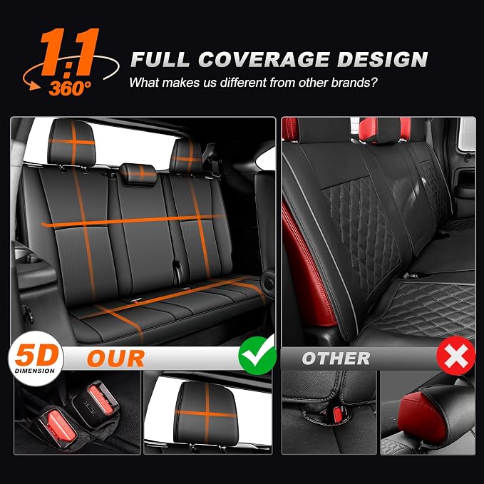Seat Covers for Toyota Highlander 2020-2026 Full Set 3 Row 8 Seats | Custom Fit for Highlander W/Second Row 40/60 Split, Full Coverage Faux Leather Car Seat Protector Compatible Airbag Deep Gray - Image 7