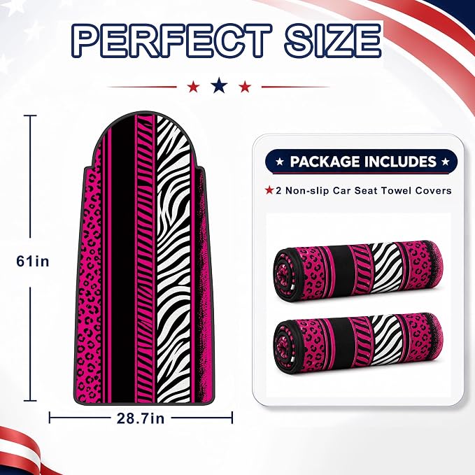 Car Seat Towel Cover 2 Pack for Front Seats, Sweat Absorbent Car Seat Protector with Non-Slip Backing, Waterproof Towel Car Seat Covers for Runners, Gym, Swimming, Beach, Pink Zebra Leopard - Image 7