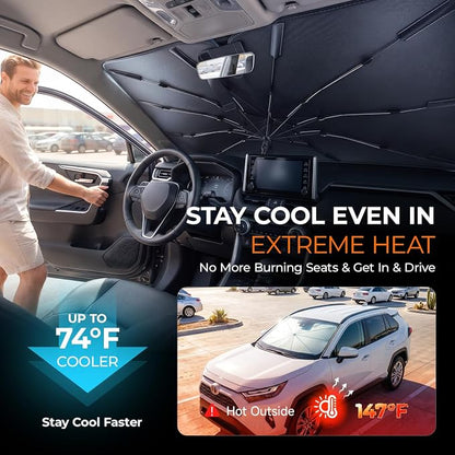 [2026 Upgraded] DooGooCoo Windshield Sun Shade Umbrella for Nissan Rogue 2021-2025 2026 [100% Sunlight Blocked, Cooling Ice Crystal ] Sunshade for Car Windshield for Rogue Sun Shade, Custom Fit. - Image 3
