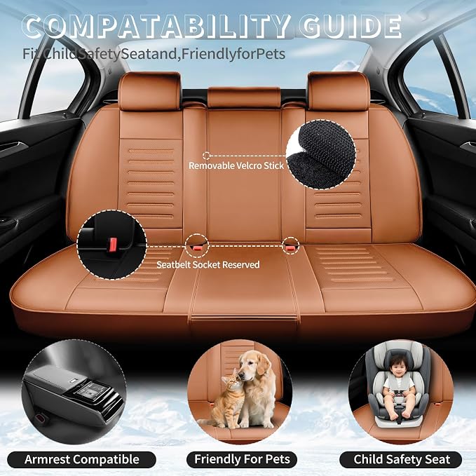 Fit bZ4X Car Seat Covers for Toyota bZ4X 2023-2025 2026 -Premium Leather, Waterproof，Breathable，All-Weather Seat Cushion Protecto & Airbag Compatible, Full Set Brown - Image 3