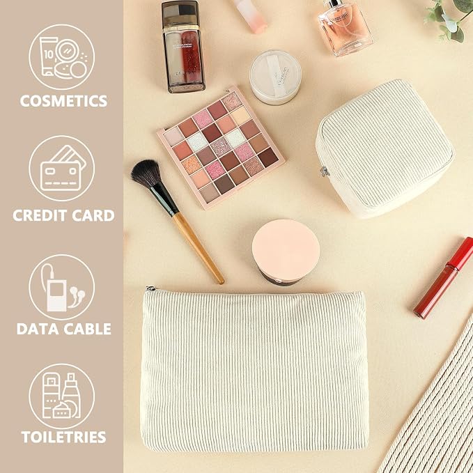 Fammart Corduroy Makeup Bag, Travel Cosmetic Bag Organizer Toiletry Bag Make Up Bags with Zipper & Compartments for Women Girls - Image 5