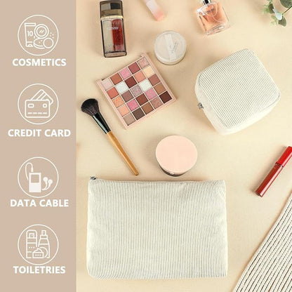 Fammart Corduroy Makeup Bag, Travel Cosmetic Bag Organizer Toiletry Bag Make Up Bags with Zipper & Compartments for Women Girls - Image 5