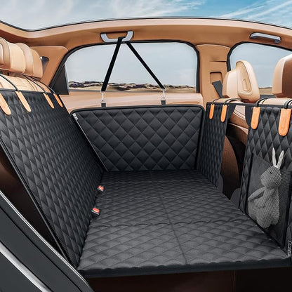 Dog Car Seat Cover for Back Seat, Hard Bottom Back Seat Extender | Rear Seat Pet Cover for Dogs - Supports 400lbs, Waterproof and Scratch Resistant Dog Hammock with Mesh Window For Cars & SUVs by PETICON