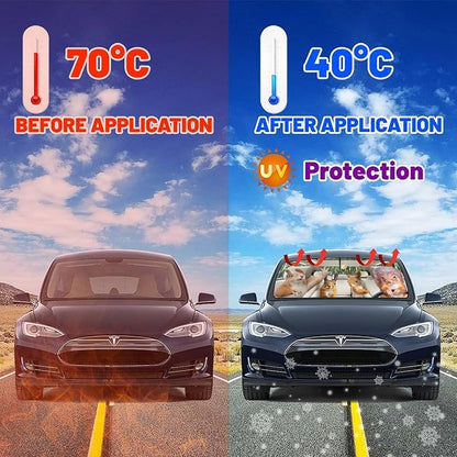 Funny Squirrel Car Windshield Sun Shade Umbrella Automotive Windshield Sunshade Foldable Front Car Accessories Interior Decor to Keep Vehicle Cool for Most Vehicles 57'' X 30'' - Image 6