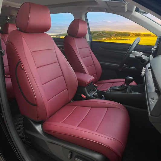 Lolcar CRV Seat Covers Custom Fit for Honda CRV 2023 2024 2025 2026 Leather Car Seat Cover Full Set for Trucks SUV,Waterproof Car Seat Cushion,Faux Leather (Burgundy) by LOLCAR