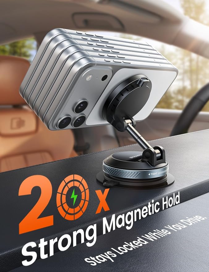 Lamicall 15W for MagSafe Car Mount Charger, 360° Wireless Car Phone Holder | Dual USB-C Ports Magnetic Phone Holder for Car, 70 LBS Vacuum Suction Phone Mount for iPhone 17 16 Pro Max Truck Jeep Black - Image 6