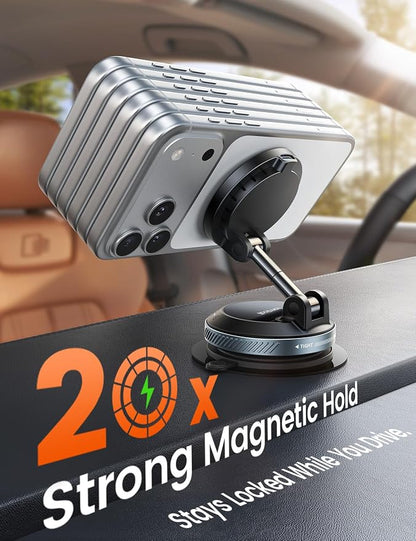 Lamicall 15W for MagSafe Car Mount Charger, 360° Wireless Car Phone Holder | Dual USB-C Ports Magnetic Phone Holder for Car, 70 LBS Vacuum Suction Phone Mount for iPhone 17 16 Pro Max Truck Jeep Black - Image 6