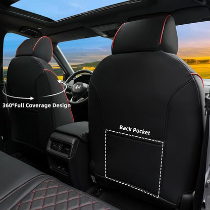 Lolcar CRV Seat Covers Custom Fit for Honda CRV 2023 2024 2025 2026 Leather Car Seat Cover Full Set for Trucks SUV,Waterproof Car Seat Cushion,Faux Leather (Black Red Grid) - Image 3