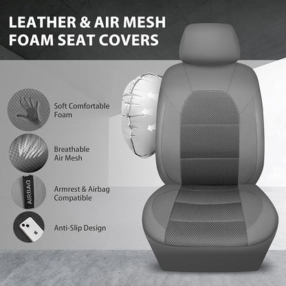 CAR PASS Leather Car Seat Covers Breathable Seat Cover Full Sets Airbag Compatible for Most Cars, SUVs, Trucks, and Vans (Full Set, Gray) - Image 3
