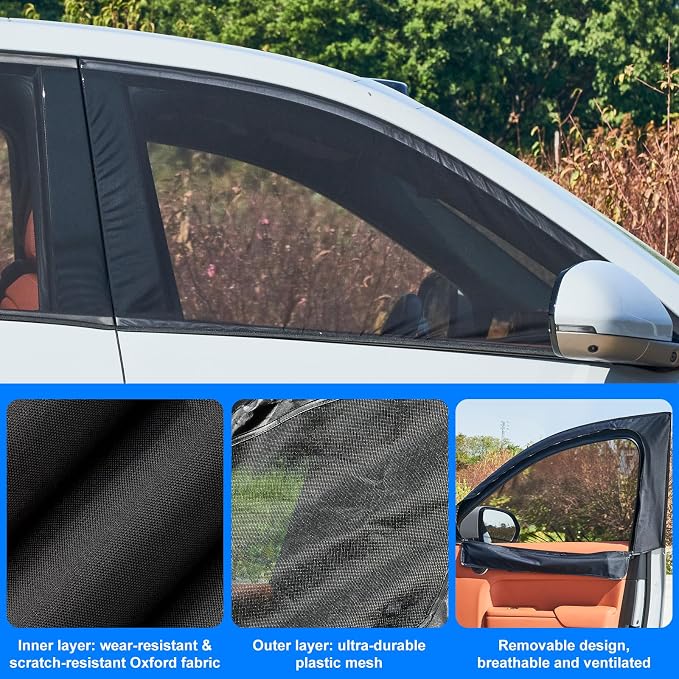 Side Window Screen Sun Shades Compatible with Ford F-150 2021-2024 | 2-in-1 Car Window Screen & Sun Shades Cover, Breathable Mesh Shade Heat & Privacy Protector for Camping, Sleeping & Rest - Image 2