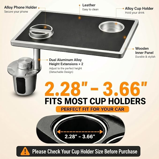 Car Desk for Laptop 360° Rotating Tesla Tray with Cup Holder Phone Stand | Adjustable Height Car Table Tray Car Accessories Compatible with Model 3/Y/S Ford Vehicles, Fits Round Cup Holder 2.28"-3.66" - Image 4