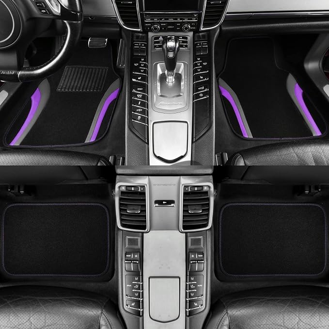 CAR PASS Leather Sporty Car Floor Mats Carpet,Universal Waterproof Automotive Floor Mat Fit for Sedans, Cars, Mid Trucks, Vans, SUV, Set of 4 (Black and Purple) - Image 2