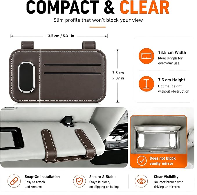 Car Visor Glasses Clip - PU Leather Card Holder,Double Clips | Slim Profile,Quick Access,Secure Hold,Vehicle Sunglasses Storage,Parking Pass,ID Card,Cash & Receipt Organizer - Image 6