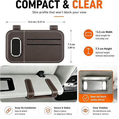 Car Visor Glasses Clip - PU Leather Card Holder,Double Clips | Slim Profile,Quick Access,Secure Hold,Vehicle Sunglasses Storage,Parking Pass,ID Card,Cash & Receipt Organizer - Image 6