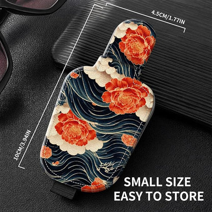 Sunglasses Holder for Car Visor, PU Leather Glasses Clip Organizer, Cute Magnetic Eyeglass Holder for Vehicle Sun Visor, Car Interior Accessory for Women & Men, Flower Wave - Image 3