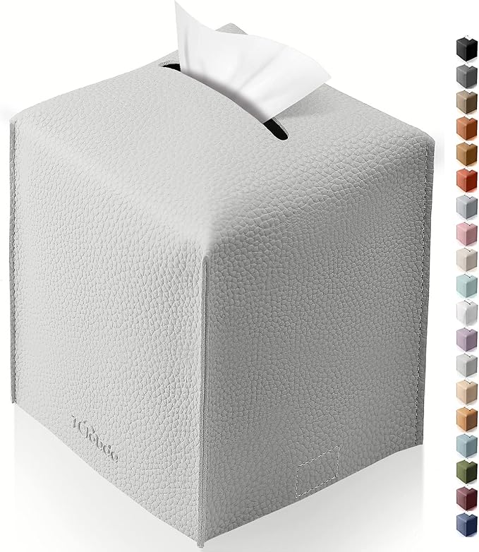 Tissue Box Cover for PU Leather, Modern Simple Solid Color Holder Square Tissue Bag, Ideal for Bathrooms,Office,Car,Outdoor Tent,Dining Table,5"X5"X5", Single Light Grey by Tclouda