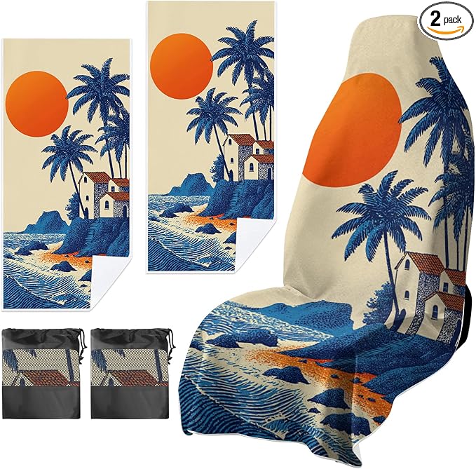2 Pack Car Towels Seat Cover with Storage Bag, Multifunctional Microfiber Towel for Gym Outdoor Sport Running,Picnic, Beach, Pet Dog Travel,Fits Car SUV Truck (Coastal Sunset) by Unknown