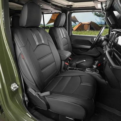 Front Seat Covers for 2018-2023 Jeep Wrangler 4drs (Black & Carbon) | 1:1 Custom Fit,Factory Look,Easy Installation,Airbag Compatible,Waterproof Faux Leather & Easy to Clean,Pet Friendly by Coverdream
