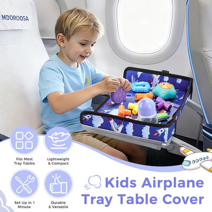 COOLBEBE Airplane Tray Table Cover, Foldable Travel Tray Cover | for Toddlers 1-3, Universal Fit for Airplane, Car Seat, High Chair, Machine Washable, Portable, Blue Plane - Image 8