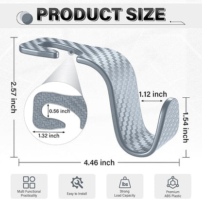 SINGARO Universal 2 Pack Car Seat Headrest Purse Hook, Carbon Fiber Back Seat Hook Storage Organizer Hanger for Purse Handbag Coat, Car Interior Accessories(Gray) - Image 2
