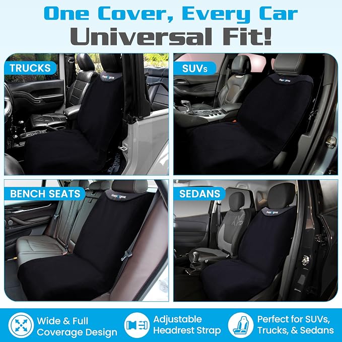 Happeseat Waterproof Car Seat Cover & Protector, Black | Universal Fit, Car Seat Towel Cover, Slip Resistant Backing, Machine Washable, Fits Front & Back, Easy Install & Storage - Image 4