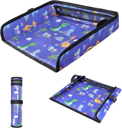 COOLBEBE Airplane Tray Table Cover, Foldable Travel Tray Cover | for Toddlers 1-3, Universal Fit for Airplane, Car Seat, High Chair, Machine Washable, Portable, Blue Dinosaur by COOLBEBE